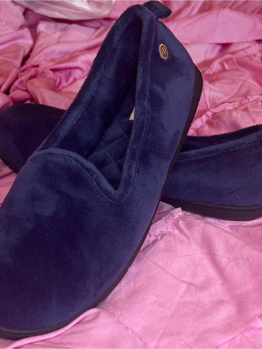 dearfoams Navy Plush Slip-On Women's Slippers